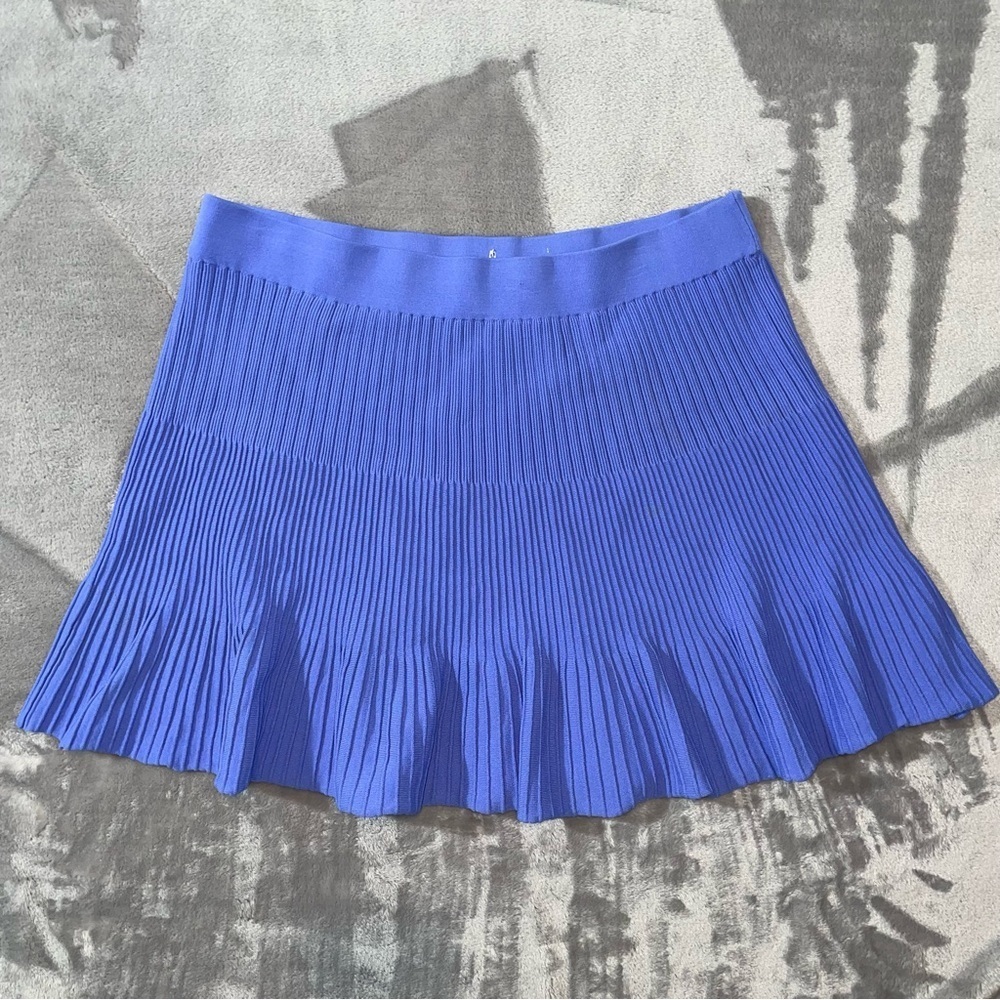 Elle Pleated Ribbed Pull-On Short Skirt Size 2XL Blue Athleisure A-Line